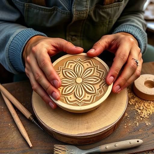 Manos trabajando arcilla en un torno de alfarero para crear una pieza de cer&radic;&deg;mica con dise&radic;&plusmn;os tradicionales andaluces.