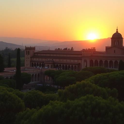 Paisaje de la Alhambra en Granada al atardecer, con detalles de arquitectura &aacute;rabe y vegetaci&oacute;n exuberante.