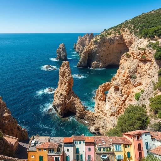 Paisaje dram&radic;&deg;tico de la Costa Brava con rocas escarpadas y mar azul intenso