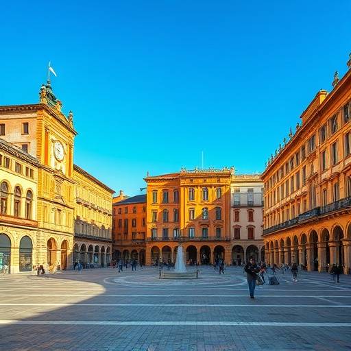 Plaza Mayor de Salamanca con sus edificios hist&oacute;ricos de piedra dorada bajo un cielo azul.